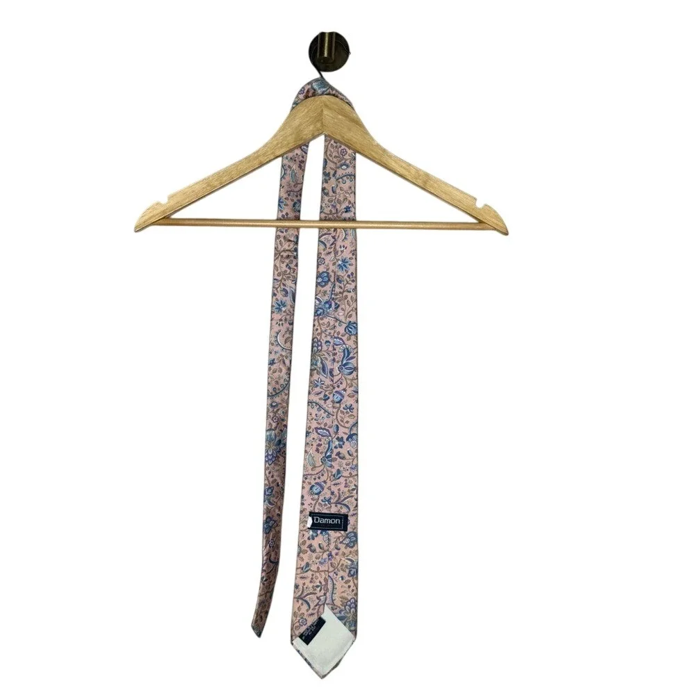 Vintage Damon‎ Silk Tie Blush Pink Floral Paisley Botanical Necktie3.012569